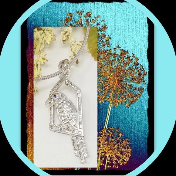 14K Gold 2.45 ctw Diamond Sapphire Pendant - Picture 1 of 6